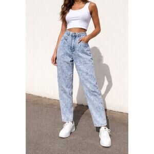 VTG Sundance Denim Wear Vintage Acid Wash High Waist Pleated Tapered Leg Jeans